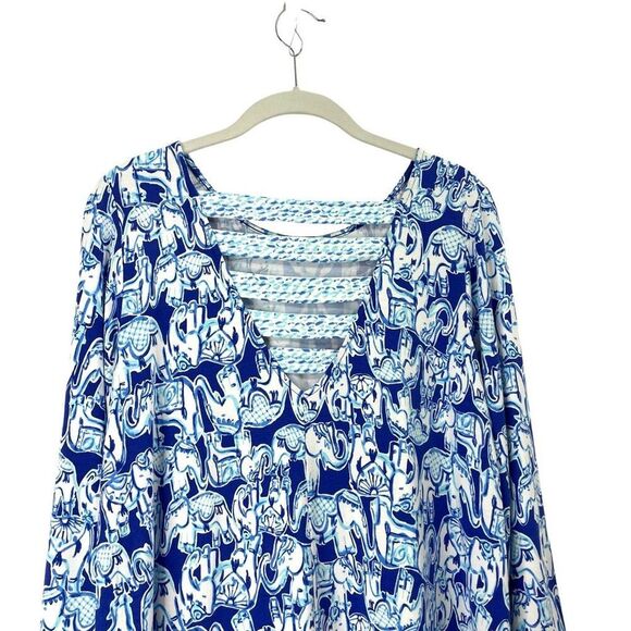 Lilly Pulitzer Ophelia Swing Dress in Get Trunky Size M blue white elephant prin - Picture 8 of 10